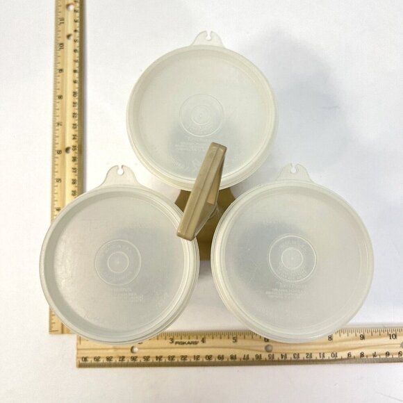 TUPPERWARE Vintage Condiment Relish Tray #757 Almond 3 Containers with Lids #733 - Picture 7 of 7